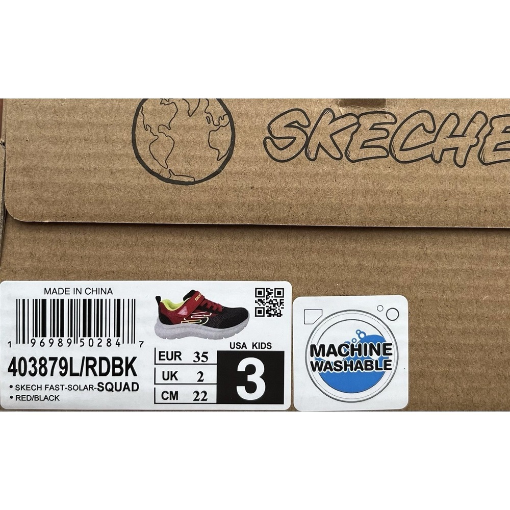Skechers Squad Youth Boys Slip On Sneakers Size 3 Black/Red/Yellow Lightweight - Picture 10 of 14
